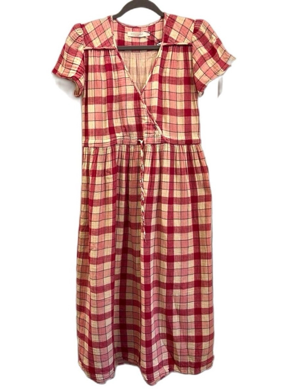 Christy Dawn Red and Cream Plaid Midi Dress
